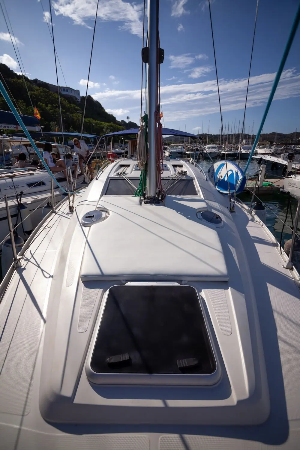 Foredeck of the sailboat ready to set sail around Menorca