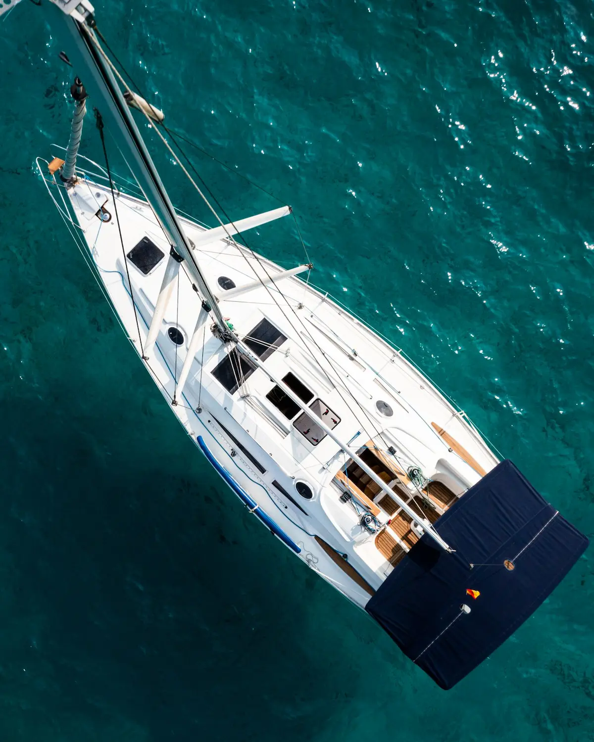 Cockpit and deck of the Elan Impression 384 sailboat with bimini top